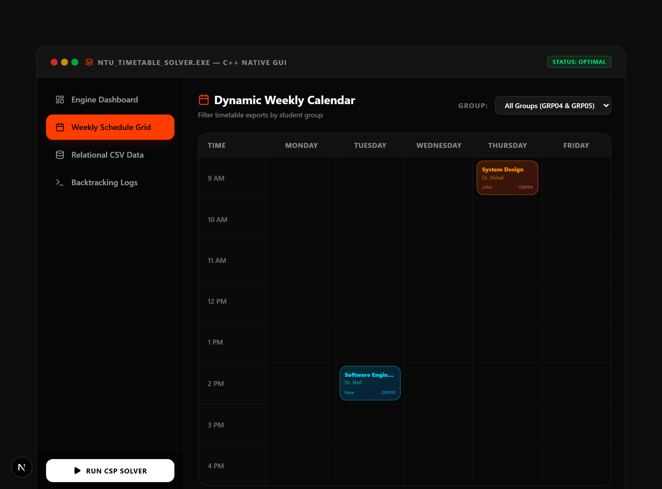 NTU Academic Timetabling System
